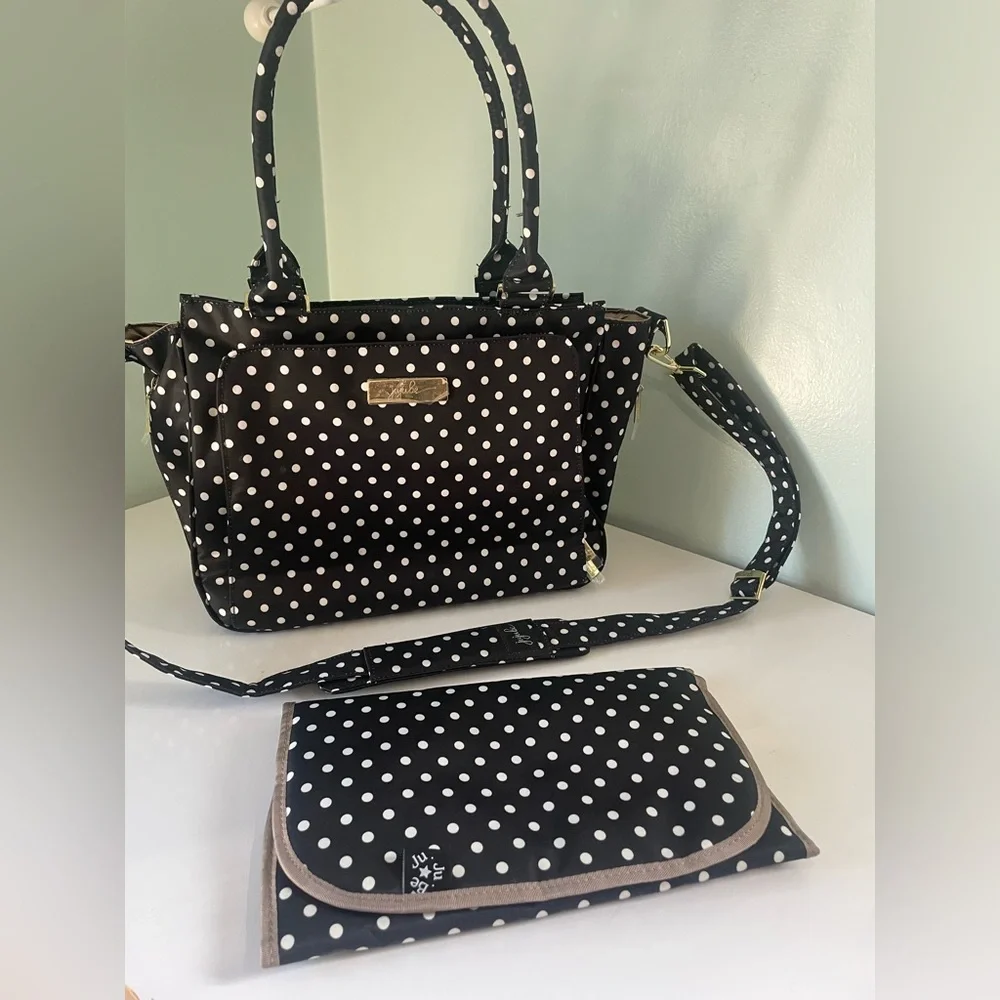 JuJuBe Baby Diaper Bag Polka Dot Tote Bag Changing Pad Pockets Storage New